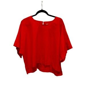 DKNY Linen Blend Boxy Crop Top Women's Large Fire Red Short Sleeve Minimalist XL